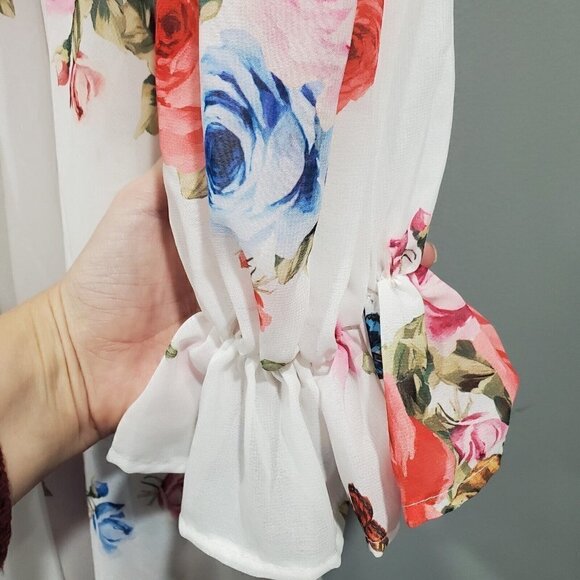 Shein Women's White Shear Floral High Neck Long Puff Sleeve Peasant Maxi… - Picture 6 of 12